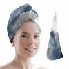 HomeDecorArt Blue Microfiber Wrap Ultra Absorbent Hair Towel, Retro Oil Painted Modern Abstract Art with Buttons Hair Cap Drying Towel Turban Bath Hair Wrap for Woman 26x10in view 1