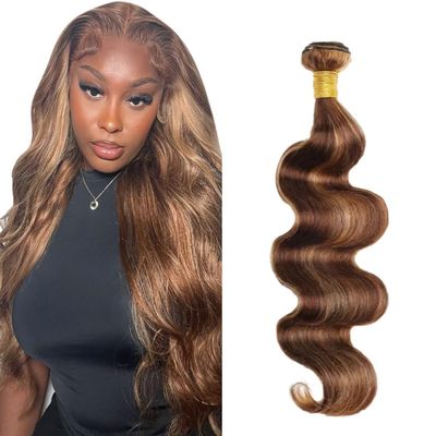 Hydtxc 24 Inch Single Body Hair Bundle, #P4/27 Highlight, Chocolate Brown & Honey Blonde Body Human Hair.100g Per Bundle.100% Unprocessed Brazilian Virgin Human Hair for Black Women