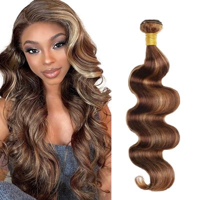 Hydtxc 26 Inch Single Body Hair Bundle, #P4/27 Highlight, Chocolate Brown & Honey Blonde Body Human Hair.100g Per Bundle.100% Unprocessed Brazilian Virgin Human Hair for Black Women