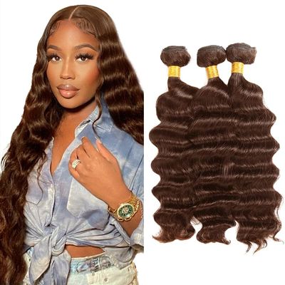 #4 Brown Bundles Human Hair Dark Brown Deep Wave Bundles 30 32 34 Inch Brazilian Virgin Hair 3 Bundle 50 Gram Per Bundle Chocolate Brown Quick Weave Hair Extensions