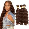 #4 Brown Bundles Human Hair Dark Brown Deep Wave Bundles 30 32 34 Inch Brazilian Virgin Hair 3 Bundle 50 Gram Per Bundle Chocolate Brown Quick Weave Hair Extensions view 1
