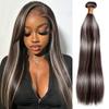 Hydtxc 26 Inch Single Straight Hair Bundle, #P4/Grey Highlight, Chocolate Brown & Silver Grey Straight Human Hair.100g Per Bundle.100% Unprocessed Brazilian Virgin Human Hair for Black Women view 1