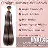 Hydtxc 26 Inch Single Straight Hair Bundle, #P4/Grey Highlight, Chocolate Brown & Silver Grey Straight Human Hair.100g Per Bundle.100% Unprocessed Brazilian Virgin Human Hair for Black Women view 2