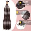 Hydtxc 26 Inch Single Straight Hair Bundle, #P4/Grey Highlight, Chocolate Brown & Silver Grey Straight Human Hair.100g Per Bundle.100% Unprocessed Brazilian Virgin Human Hair for Black Women view 3