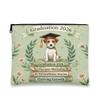 Congrats Grad Russell Terrier Dog Makeup Bag, Daisy Leaf Printed Cosmetic Travel Pouch for Women, Graduation Portable Small Canvas Zipper Organizer 7x9 Inch view 1