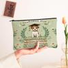 Congrats Grad Russell Terrier Dog Makeup Bag, Daisy Leaf Printed Cosmetic Travel Pouch for Women, Graduation Portable Small Canvas Zipper Organizer 7x9 Inch view 2