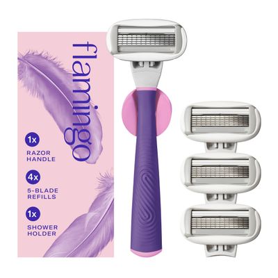 Flamingo Shaving Razor Set for Women - Razor Handle, 4 Blade Refills