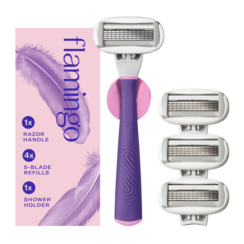 Flamingo Shaving Razor Set for Women - Razor Handle, 4 Blade Refills