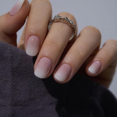 CurvLife Short Square Ombre Design Press On Nails, Peach Milk Mist Peach