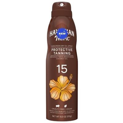 H'awaiian T'ropics Dry Oil Tanning Spray, Coconut Oil, Water-Resistant 80 Minutes, Vegan, 6 fl oz, 1 Pack