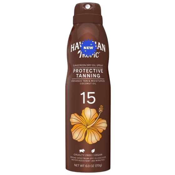 H'awaiian T'ropics Dry Oil Tanning Spray, Coconut Oil, Water-Resistant 80 Minutes, Vegan, 6 fl oz, 1 Pack