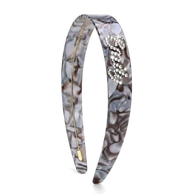 Everetched Custom Rhinestone Headband With Name For Women,Personalized Wide Acetate Hairband with Letters,Customized Marble Bedazzled Initial Accessories,Monogram Gifts(Grey Tortoise)