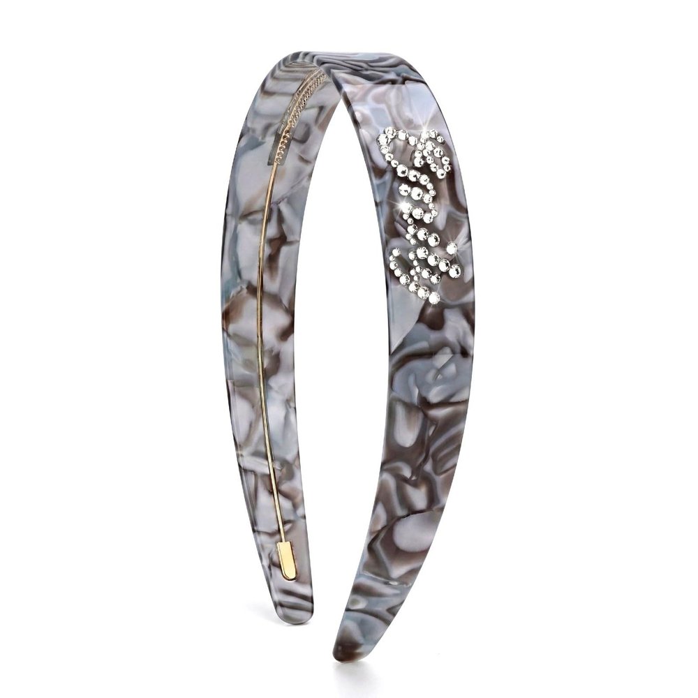 Everetched Custom Rhinestone Headband With Name For Women,Personalized Wide Acetate Hairband with Letters,Customized Marble Bedazzled Initial Accessories,Monogram Gifts(Grey Tortoise)