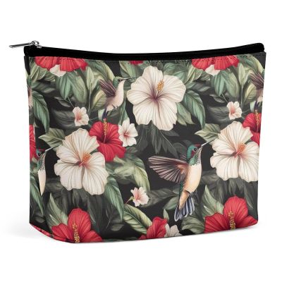 Hummingbirds Hibiscus Flowers Makeup Bag Travel Cosmetic Toiletry Bags Makeup Case Organizer for Women Men