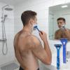 BRRNOO Back Hair Trimmer Back Grooming Tool Body Hair Clipper 44cm Extended Handle No Electricity Needed Foldable Design with 3 Layer Precision Trimmer Head for Men Shoulders Ches (Blue) view 2