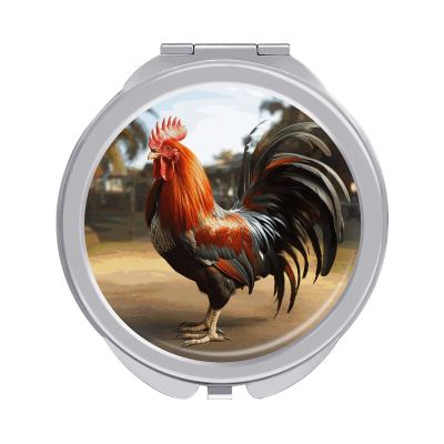 VTCTOASY Proud Rooster Travel Makeup Mirrors Portable Compact Mirror 2-Sided 1x/2x Magnifying for Purses Round Folding Vanity Mirror Metal Mini Pocket Mirrors for Women & Gift
