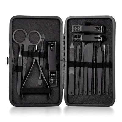 16 in 1 Manicure Pedicure Kit, Professional Nail Clipper Set, Stainless Steel Grooming Kit with Cuticle Tools, Portable Travel Nail Care Kit for Men Women, Black