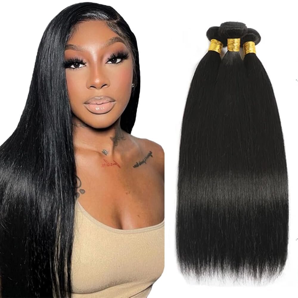 Natural Black Human Hair Bundles #1B Straight Bundles 22 22 22 Inch Black Straight Unprocessed Virgin Human Hair Extensions 50g 3 Bundle