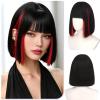 SOFEIYAN Short Black with Red Highlights Bob Wig with Bangs - 12 inch Straight Bob Wig for Women Soft Synthetic Hair Wigs with Face-Framing Curtain Bangs Natural Looking for Daily Wear or Cosplay Use view 1