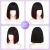 SOFEIYAN Short Black with Red Highlights Bob Wig with Bangs - 12 inch Straight Bob Wig for Women Soft Synthetic Hair Wigs with Face-Framing Curtain Bangs Natural Looking for Daily Wear or Cosplay Use view 2