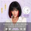 SOFEIYAN Short Black with Red Highlights Bob Wig with Bangs - 12 inch Straight Bob Wig for Women Soft Synthetic Hair Wigs with Face-Framing Curtain Bangs Natural Looking for Daily Wear or Cosplay Use view 3