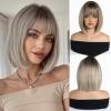 Orbelix Middle Part Hand Tied Short Straight Wigs Human Hair in Grey Brown Highlight Natural Look Real Hair Wig for Women with Baldness (Grey Brown,12 Inch) view 1
