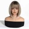 Orbelix Middle Part Hand Tied Short Straight Wigs Human Hair in Grey Brown Highlight Natural Look Real Hair Wig for Women with Baldness (Grey Brown,12 Inch) view 2