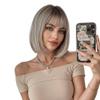Orbelix Middle Part Hand Tied Short Straight Wigs Human Hair in Grey Brown Highlight Natural Look Real Hair Wig for Women with Baldness (Grey Brown,12 Inch) view 4