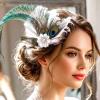 Yokawe Peacock Feather Hair Clip White Flower Costume Headpiece Rhinestone 1920S Bridal Fascinator view 2