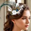 Yokawe Peacock Feather Hair Clip White Flower Costume Headpiece Rhinestone 1920S Bridal Fascinator view 3
