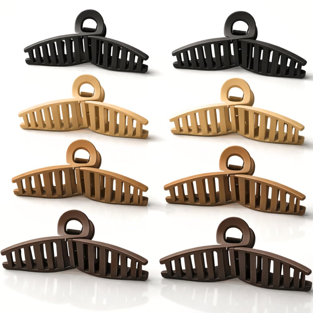GadgetNestUSA Claw Hair Clips for Women, 8-Pack Large Butterfly Jaw Clamps for Long Curly Hair, Strong Grip Matte Finish, Durable No-Slip Styling Accessories Set