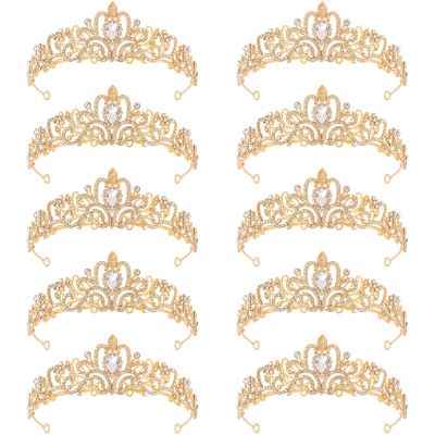 Tihebax 10Pcs Crowns Headbands Tiaras Bulk for Women Girls - Princess Tiara Set with Rhinestones, Sparkling Crowns for Birthday Party, Quinceanera, Wedding (Gold)