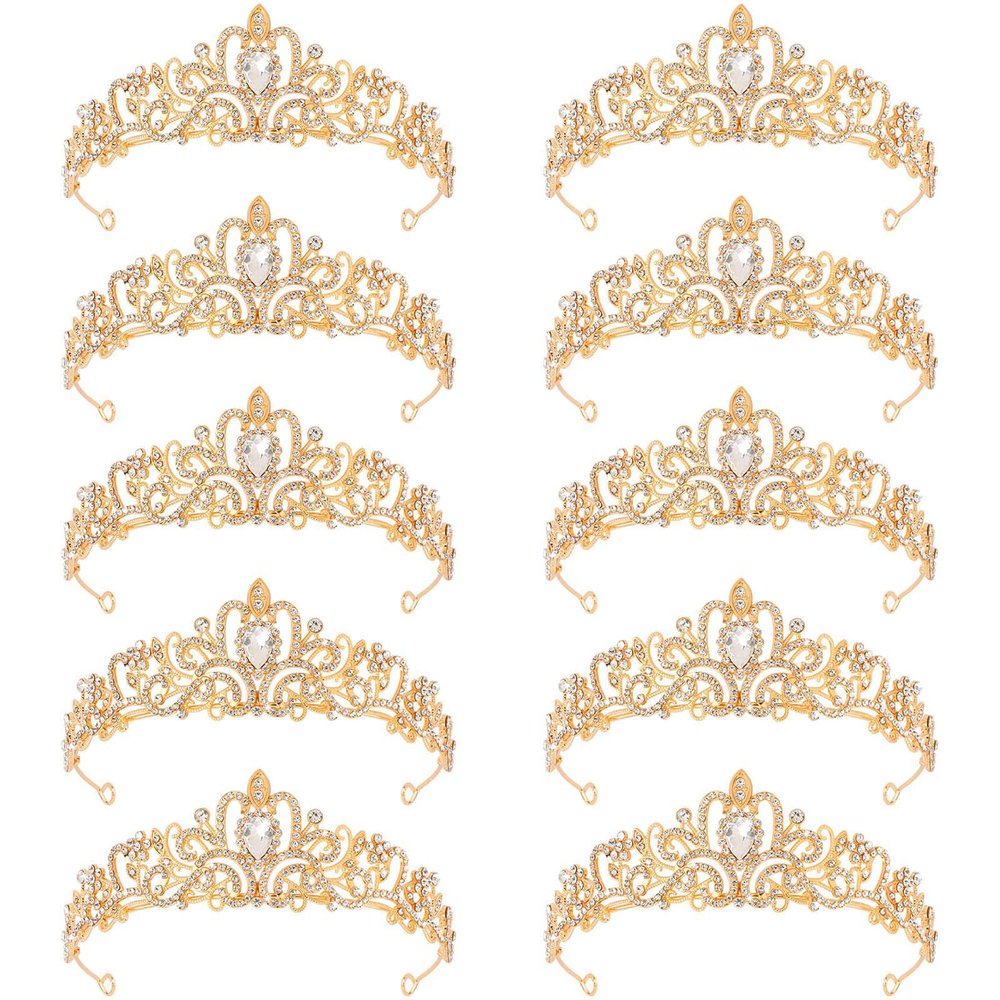 Tihebax 10Pcs Crowns Headbands Tiaras Bulk for Women Girls - Princess Tiara Set with Rhinestones, Sparkling Crowns for Birthday Party, Quinceanera, Wedding (Gold)