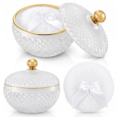 Norme 2 Pcs Extra Large Body Powder Puff and Container 4.13'', White & Gold