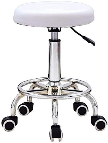 HXYONGN Stool on Wheels White 360 Swivel Salon Stool with Wheels Comfortable Home Bar Stools for Barber Massage Tattoo Manicure Full Moon Independence(White)