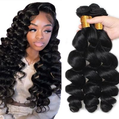 #1B Natural Black Bundles Human Hair Loose Deep Wave Bundles 28 28 28 Inch Black Loose Wave Bundle Human Hair Extensions Unprocessed Virgin Remy Hair 3 Bundle 50 Gram Per Bundle