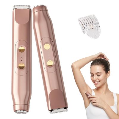 Bikini Trimmer for Women, 2026 New 2 in 1 Dual Head Electric Body Hair Trimmer for Public Hair, Waterproof Electric Bikini Trimmer for Bikini Line, Underarms, Legs, Face (Brown)