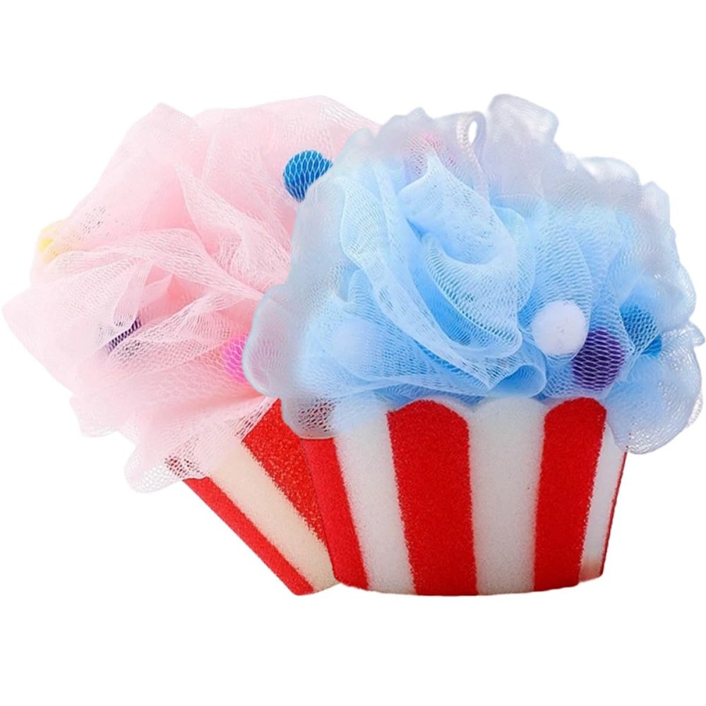 DONFAMDS 2pcs Ice Cream Shower Loofah Mesh Balls, Exfoliating Bath Body Scrubbers for Women, Soft Sponge Shower Accessories for Daily Bathing