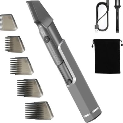 Men's Multi-Functional Body Trimmer with I-Shaped Head & 5 Combs - Long Handle for Back, Neck, Facial & Beard - USB Rechargeable