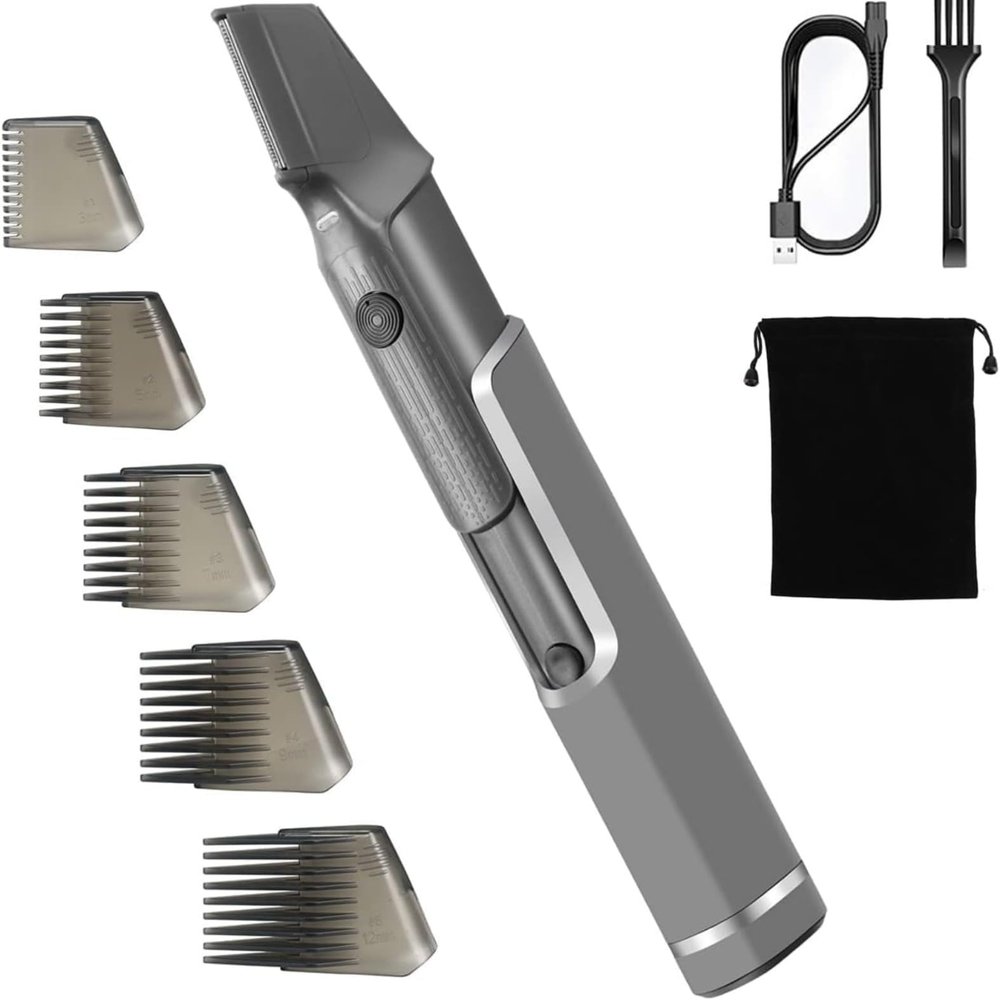 Men's Multi-Functional Body Trimmer with I-Shaped Head & 5 Combs - Long Handle for Back, Neck, Facial & Beard - USB Rechargeable