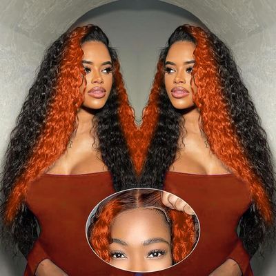 Grace Queen Ginger Orange 9x6 Lace Front Wigs Human Hair Deep Wave Pre Plucked Pre Cut Wear and Go Glueless Wigs Human Hair for Women 9x6 HD Lace Front Curly Human Hair Wig Brazilian Hair 30Inch
