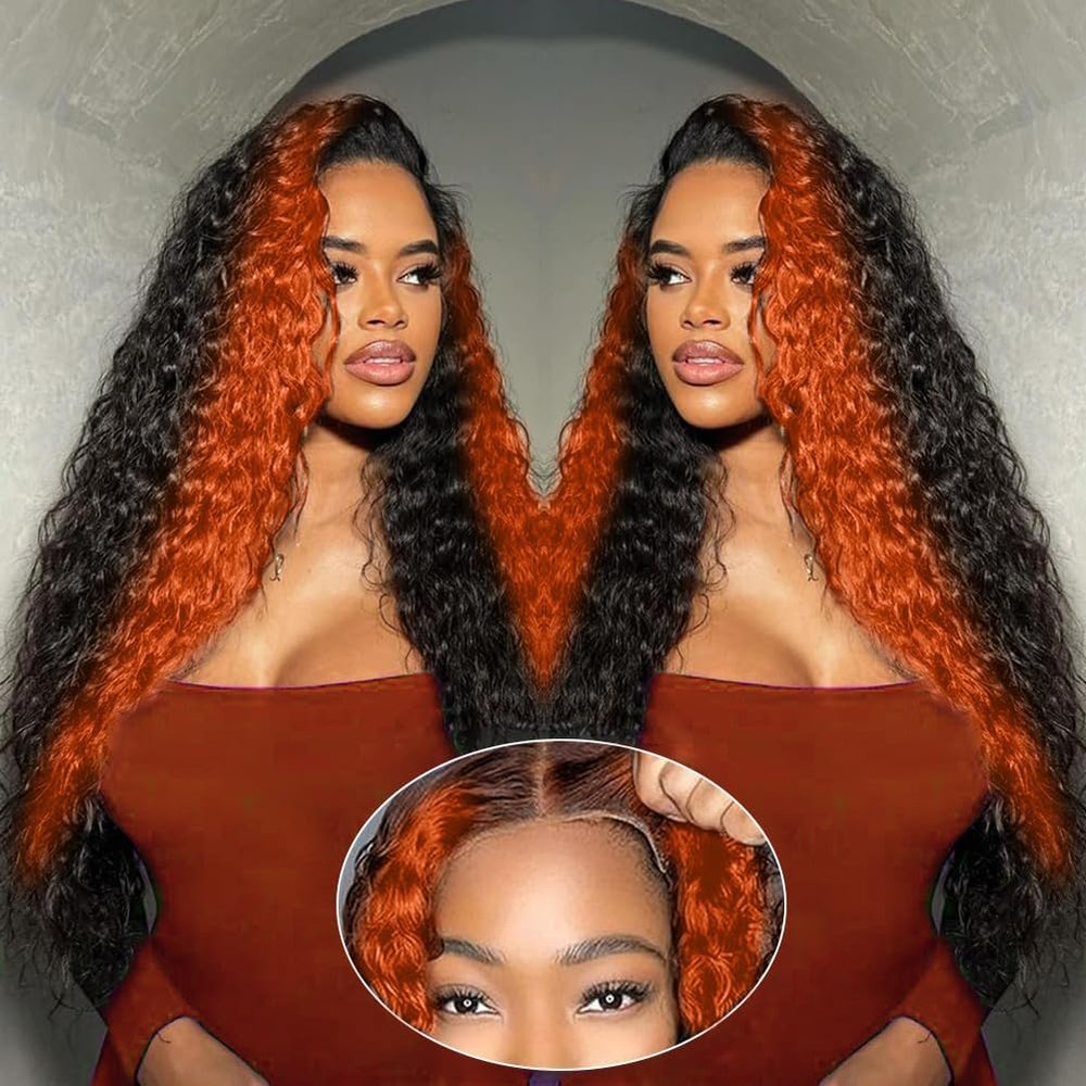 Grace Queen Ginger Orange 9x6 Lace Front Wigs Human Hair Deep Wave Pre Plucked Pre Cut Wear and Go Glueless Wigs Human Hair for Women 9x6 HD Lace Front Curly Human Hair Wig Brazilian Hair 30Inch