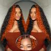 Grace Queen Ginger Orange 9x6 Lace Front Wigs Human Hair Deep Wave Pre Plucked Pre Cut Wear and Go Glueless Wigs Human Hair for Women 9x6 HD Lace Front Curly Human Hair Wig Brazilian Hair 30Inch view 1