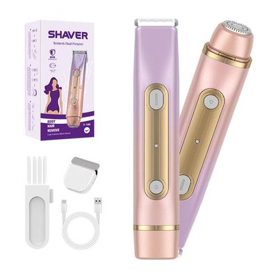 Bikini Trimmer for Women,2 in 1 Dual Head Bikini Shaver & Body Shaver,IPX7 Waterproof Electric Bikini Trimmer for Women, Rechargeable Lady Trimmer for Bikini, Underarm, and Leg (Ombre Purple)