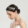 Gold Handmade White Ceramic Flower Hair Clip, Pearl Crystal Hair Piece view 3