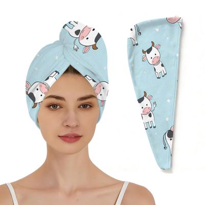 DXTKWL Hair Wrap for Women, Cute Animal Cow Pattern Absorbent Quick Dry Hair Wrap Towels with Elastic Loop, Soft Hair Towels Turban for Wet Curly Long Hair