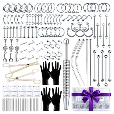 zygc Body Piercing Kit with Piercing Jewelry, Complete 148PCS Set