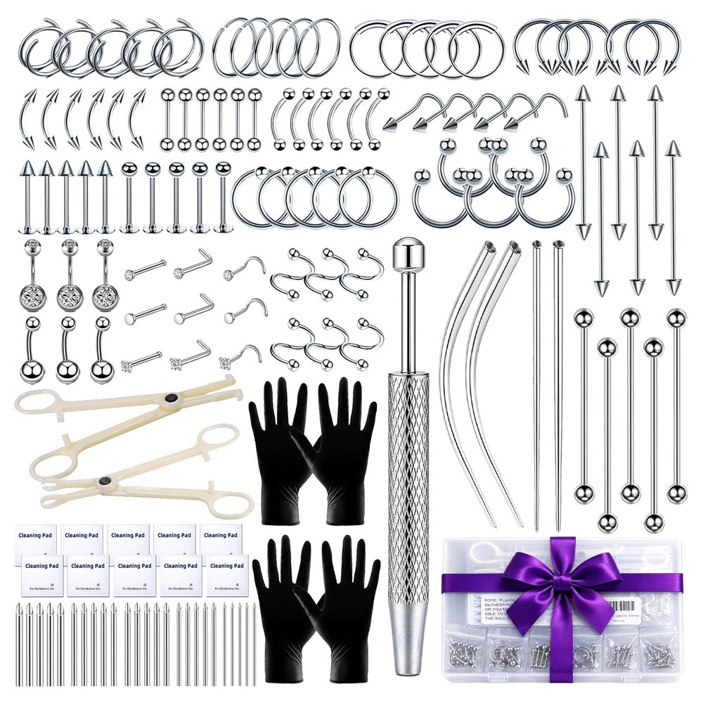zygc Body Piercing Kit with Piercing Jewelry, Complete 148PCS Set