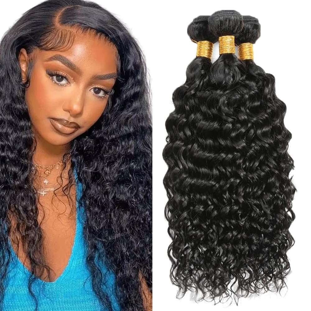 #1B Bundles Human Hair Water Wave Human Hair Bundles NerriHou 18 20 22 Inch Brazilian Virgin Hair Natural Black Water Wave Bundle Human Hair Extensions 3 Bundle 150 Gram