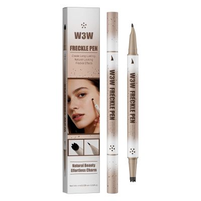 Dual-tip freckle pen with stamp, eyeliner, natural realistic freckles, waterproof and long-lasting, fine tip, 4 colors, makeup tool (Dark Brown)
